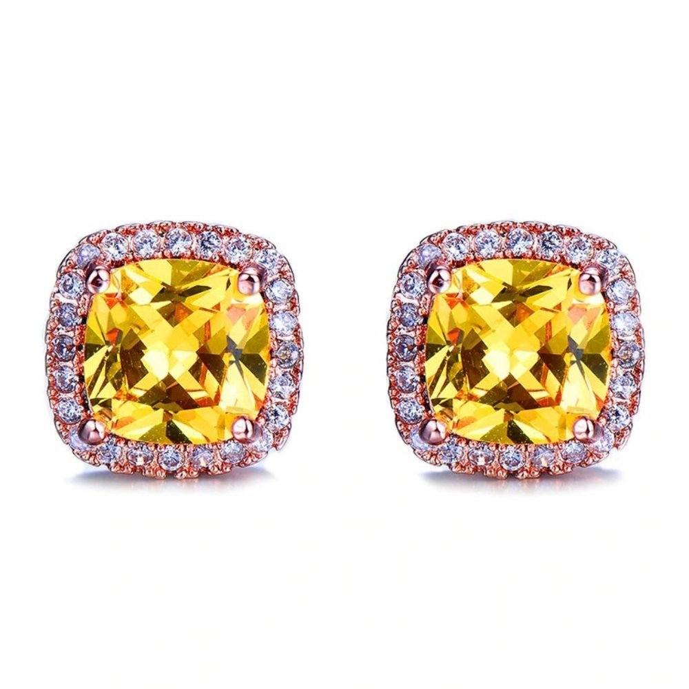 *NEW 18K Rose Gold Citrine Diamond Halo Earrings - Picture 6 of 6